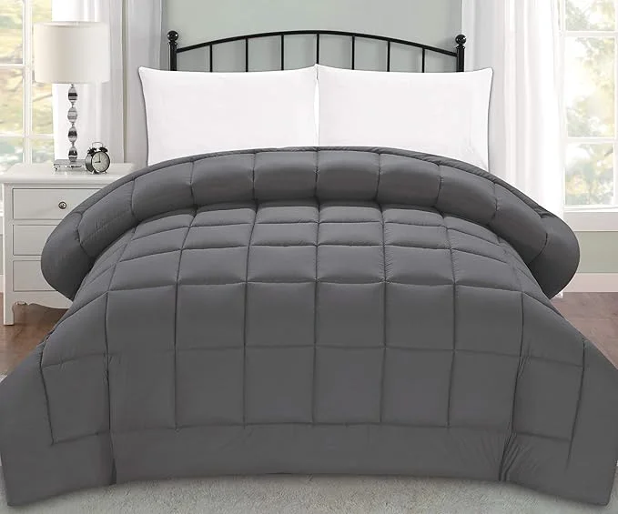 Fine Elegant Comfort Luxury Super Soft Goose Down -Box-Stitched-and Double-Filled Duvet Insert Premium Quality Comforter Medium Warmth for All Seasons Full Queen Grey Powerful