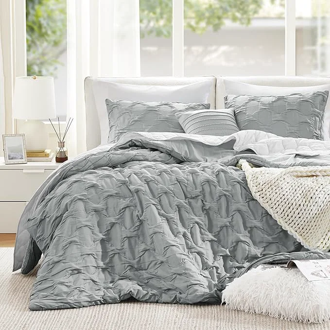 Expertly Made Comfort Spaces Comforter for King Size Bed Ogee Ruched with Crinkle Texture Breathable Comforter Set King All Season Lightweight Bedding Set Shams Décor Pilow King Cal King Gray 4 Piece Effective
