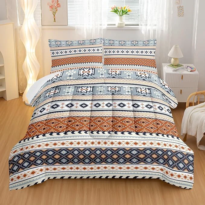 Carefully Designed Off White Bohemian Comforter Sets Full Size Tribal Geometric Bedding Set for Your Room Abstract Soft Lightweight Quilted Set All Season 1 Comforter and 2 Pillowcases Verified