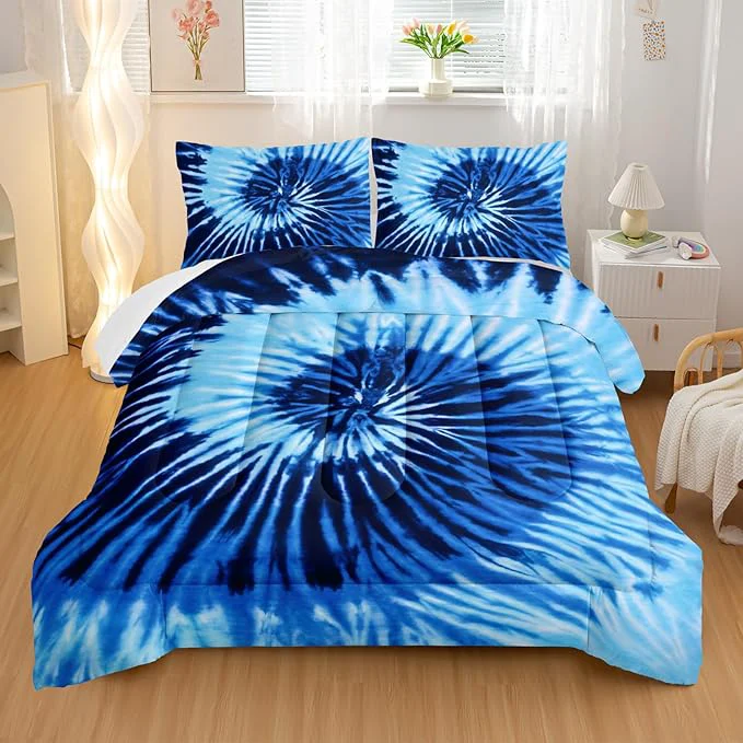 Reliable Blue Tie-dye Comforter Sets Twin Size Abstract Modern Art Bedding Set for Your Room Graffiti Soft Lightweight Quilted Set All Season 1 Comforter and 2 Pillowcases Smooth
