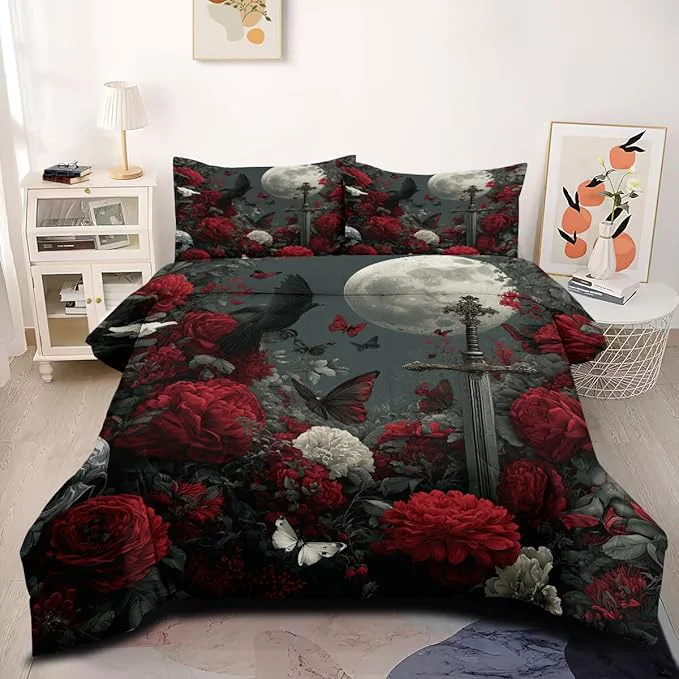 Exceptional Women Victorian Red and White Rose Comforter Set 5-Piece King Size White Butterfly and Moon Bedding Sets 1 Comforter 104 quot x90 quot and 2 Pillowcases 1 Fitted Sheet 1 Flat Sheet Trusted