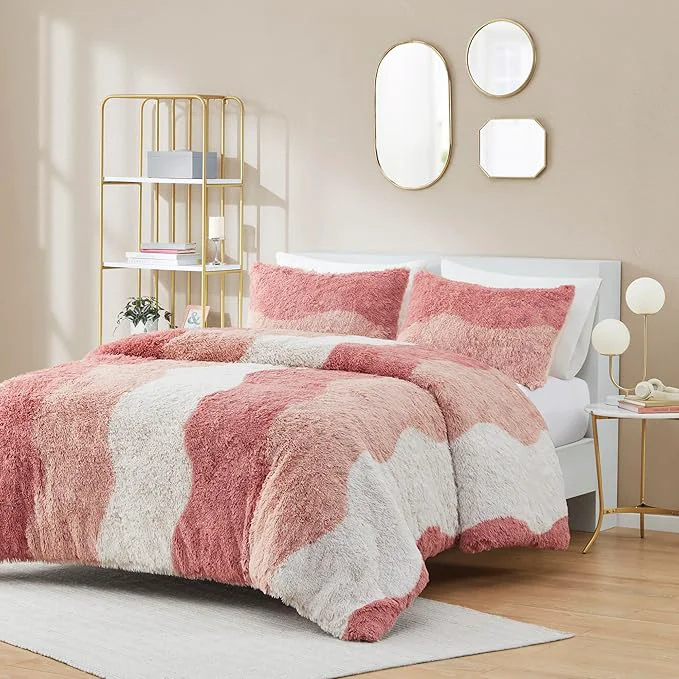 Fine Intelligent Design Soft amp Cozy Shaggy Faux Fur Comforter Set Trendy Ombre Design with Vibrant Color All Season Down Bedding Matching Sham Cassie Twin Twin XL Blush Multi 2 Piece