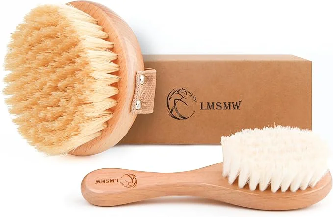 High-Quality Dry Brushing Body Brush Set for Body and Face Boar Bristle Body Scrub Brush Selected