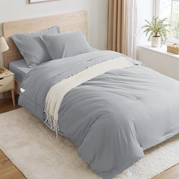 Flexible Anluoer Light Grey Twin Comforter Set 5 Pieces Bed in a Bag with Sheets All Season Bedding Sets with 1 Comforter 1 Pillow Sham 1 Pillowcase 1 Flat Sheet 1 Fitted Sheet Practical