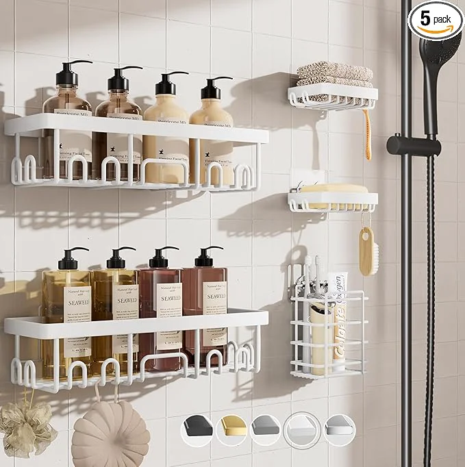 Original Veken Adhesive Shower Caddy 5-Pack Heavy Weight Bearing Large Wall Mounted Advanced