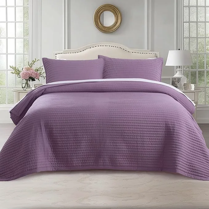Pure KASENTEX Twin Quilt Set 68 quot x86 quot – Soft Washed 3-Layer Lightweight Bedspread Minimalist Nordic Design All-Season Spring amp Summer Quilt Set 1 Quilt 2 Pillow Shams Grape Jam Purple Optimized