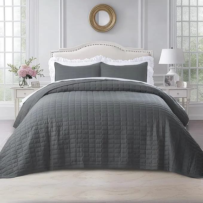 Reliable Oversized King Quilt Set 112 quot x106 quot – Soft Washed 3-Layer Lightweight California King Bedspread Minimalist Nordic Design All-Season Spring amp Summer Quilt Set 1 Quilt 2 Pillow Shams Dark Grey High-Quality