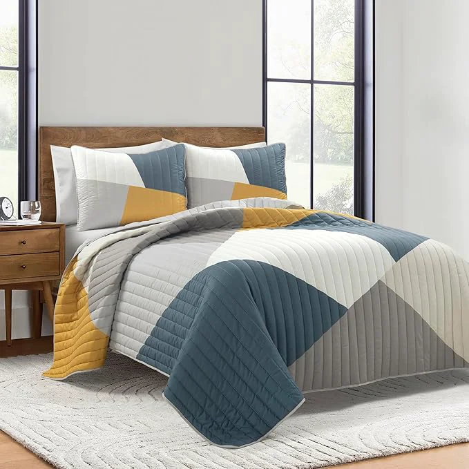 Superior Lush Decor Modern Color Block Quilt Queen Size 3 Piece Set Full Queen King Multi – Bedding Set California Queen Quilt – Mid Century Modern Decor Classic