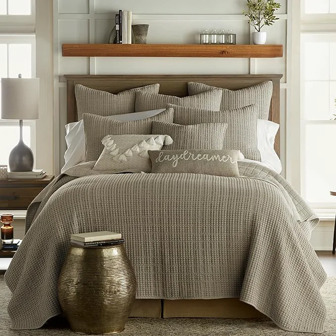 Trusted Levtex Home Mills Waffle Full Queen Quilt Set 88x92in with 2 Pillow Shams 26x20in – Taupe – Cotton Waffle Full Queen Size Quilt Bedding Set – Lightweight Soft Pre-Washed Premium