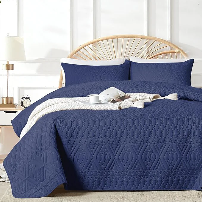 Authentic akkialla Twin Size Quilt Bedding Set Navy Blue Lightweight Microfiber Soft Bedspreads Modern Style Geoetric Pattern Coverlet Set for All Seasons 2 Piece 1 Quilt 1Pillow Sham Genuine