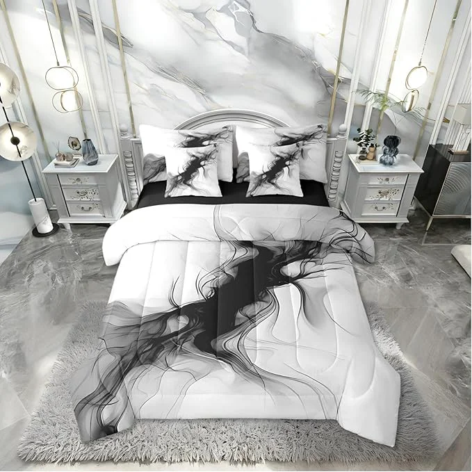 Trusted Erosebridal Black and White 7 Piece Comforter Set Queen Abstract Bedroom Decor for Men Teens Modern Ombre Grey Marble Bedding Set Elegant Ink Texture Neutral Sheet Set Marbling Minimalist Art Quilt First-Class