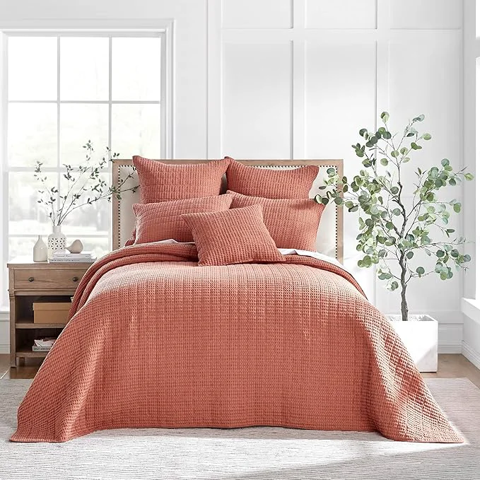 Classic Levtex Home Mills Waffle Queen Bedspread Set 104x106in with 2 Pillow Shams 26x20in – Adobe – Cotton Queen Size Bedspread Set – Lightweight Soft Pre-Washed Dependable