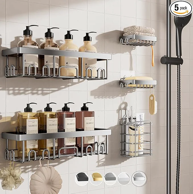 Original Veken Adhesive Shower Caddy 5-Pack Heavy Weight Bearing Large Wall Mounted Durable