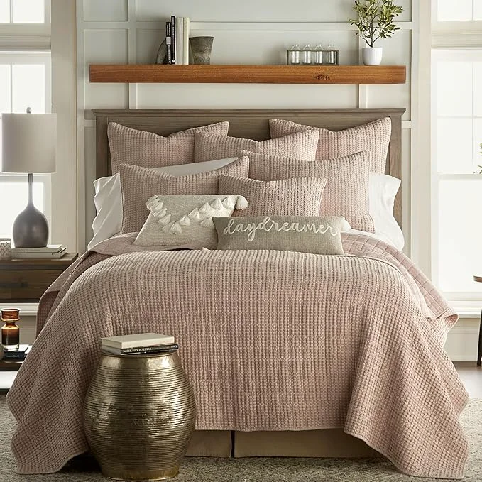 Functional Levtex Home Mills Waffle Full Queen Quilt Set 88x92in with 2 Pillow Shams 26x20in – Blush – Cotton Waffle Full Queen Size Quilt Bedding Set – Lightweight Soft Pre-Washed Fashionable