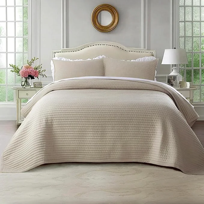 Pure KASENTEX King XL Quilt Set 108 quot x98 quot – Soft Washed 3-Layer Lightweight Bedspread Minimalist Nordic Design All-Season Spring amp Summer Quilt Set 1 Quilt 2 Pillow Shams Light Taupe Top-Quality