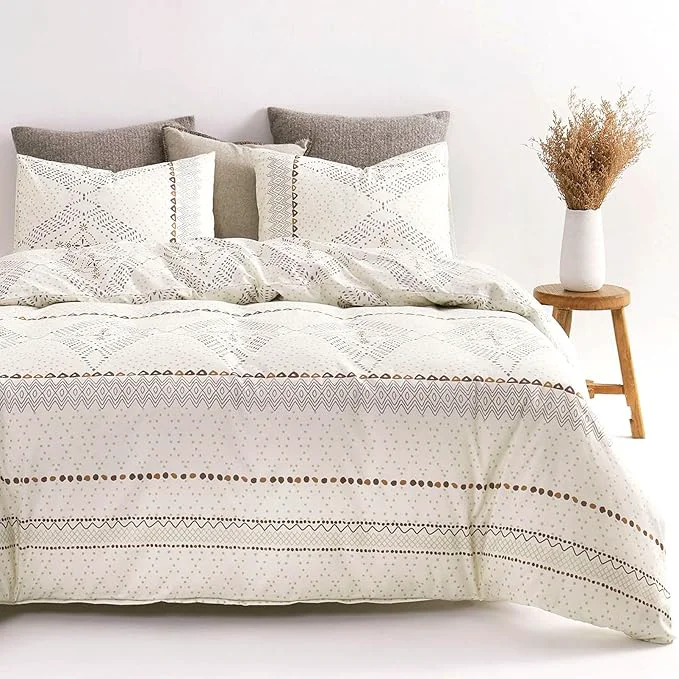 Traditional Wake In Cloud – Boho Comforter Set Farmhouse Bohemian Western Aztec Neutral Aesthetic Soft Lightweight Bedding 3 Pieces Beige Queen Size Recyclable