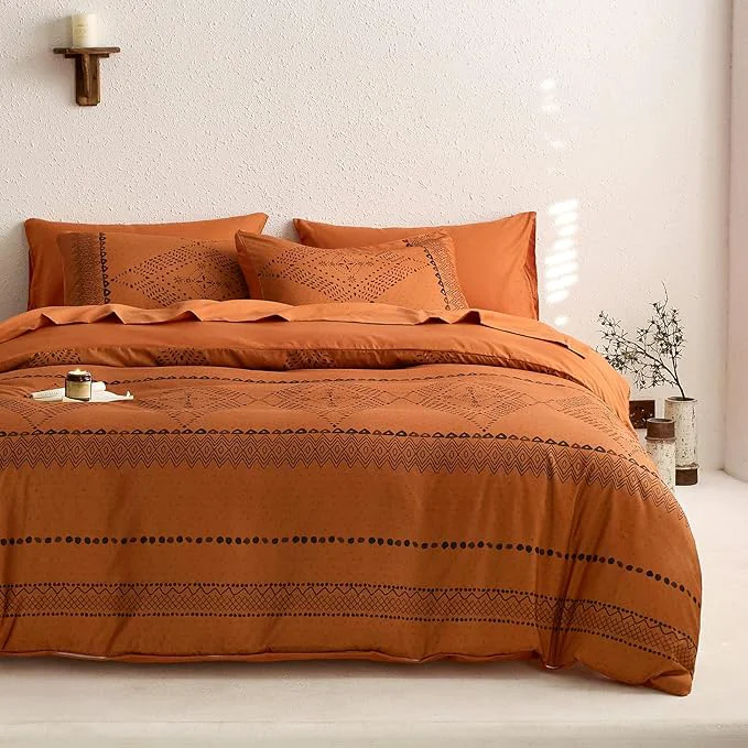 Detailed Wake In Cloud – Boho Comforter Set Farmhouse Bohemian Western Aztec Neutral Aesthetic Soft Lightweight Bedding 3 Pieces Burnt Orange King Size Versatile