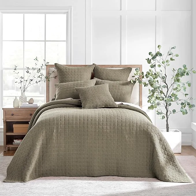 Smooth Levtex Home Mills Waffle Queen Bedspread Set 106x106in with 2 Pillow Shams 26x20in – Taupe – Cotton Waffle Queen Size Bedspread Set – Lightweight Soft Pre-Washed High-End