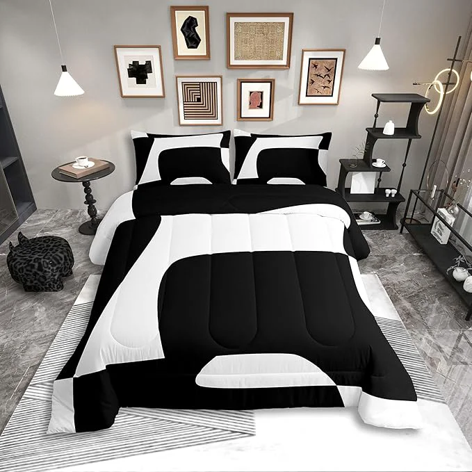 Effective Erosebridal Black and White Abstract King Bedding Set Boho Geometric Striped Comforter Set for Adult Women Men Minimalist Modern Art Bed Collections Simple Aesthetic Modern Duvet Quilt Sets Excellent