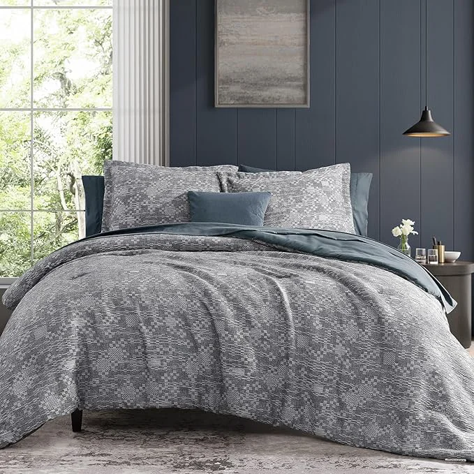 Durable MaiRêve Queen Comforter Set Navy Blue Crinkle Textured Design Bedding Set 7 Pieces Bed in A Bag All Season Farmhouse Comforter Set with Sheets Pillowcases amp Shams Long-Lasting