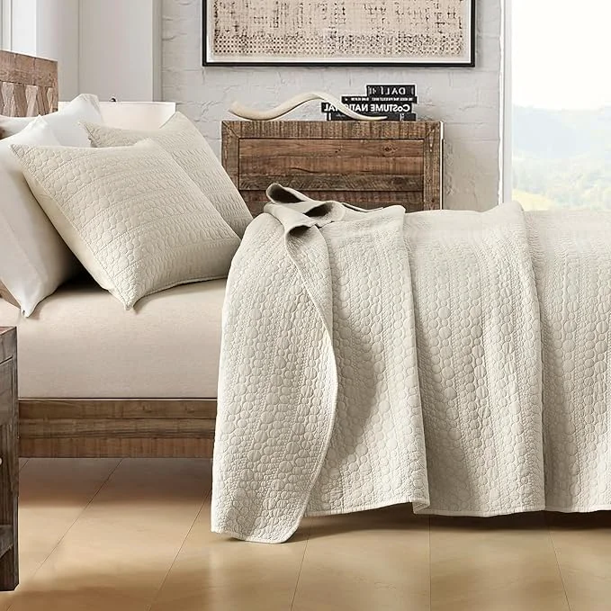 Enhanced HORIMOTE HOME Quilt Set King Size Light Beige Soft Lightweight Pre-Washed Microfiber Circle Stitches King Quilt Bedding Set All Season Spring Summer Bedspread Coverlet 2 Pillow Shams 106×96 Inches Specialty