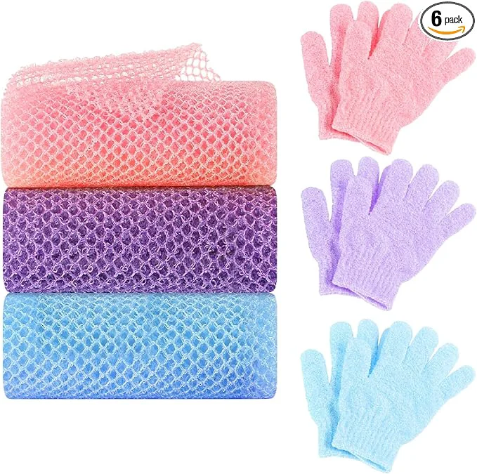Genuine 6 Pack African Net Sponge Exfoliating Glove Set 3 Bath Sponge Body Scrubber Traditional