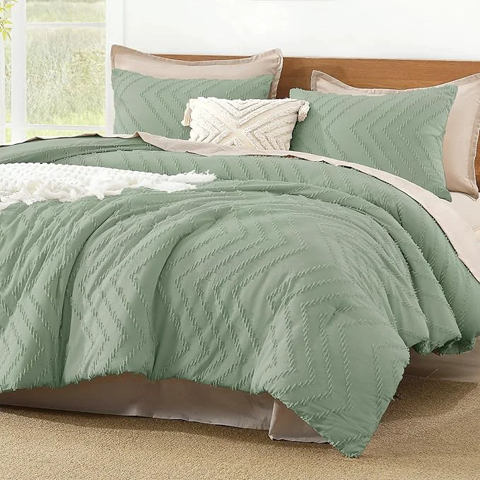 Elite Litanika Sage Green Comforter Set Twin Twin XL Size 2 Pieces Boho Chevron Tufted Bedding Comforter Set All Season Bed Set 66x90In Comforter and 1 Pillow Sham Official