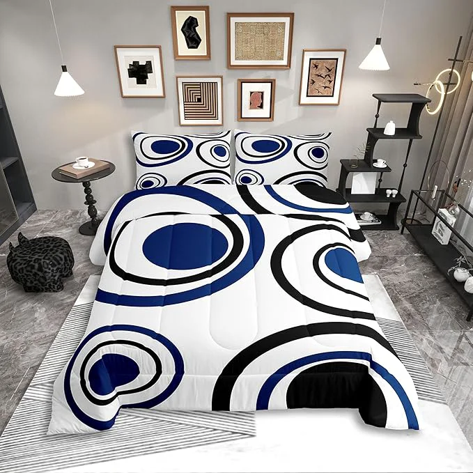Outstanding Erosebridal White Blue Black Striped Toddler Comforter Modern Circle Abstract Bedding Set Contemporary Graffiti Lines Duvet Insert Minimalists Aesthetic Boho Bed Sets Traditional