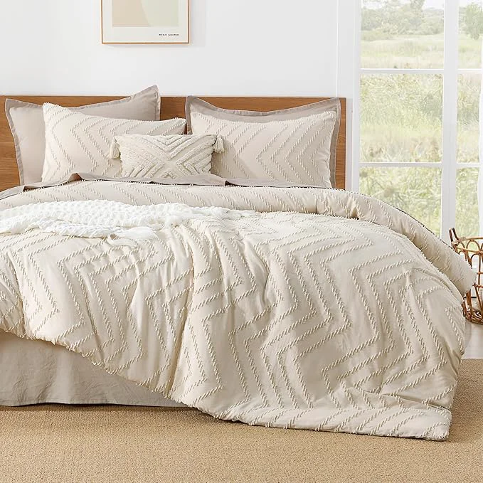 Advanced Litanika Alaskan King Comforter Set 128×120 Beige 3 Pieces Oversized Super King Plus Size Boho Tufted Bedding Comforter Sets Fluffy Bed Set Efficient