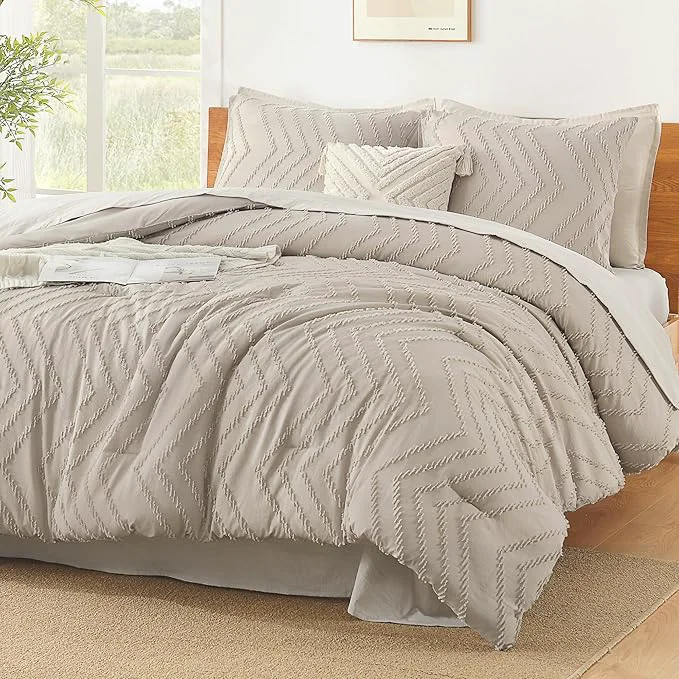 Reusable Litanika Comforter Oversized King Size Set Tannish Grey 3 Pieces Chevron Tufted Solid Bedding Comforter Sets Fluffy Bed Set Refined