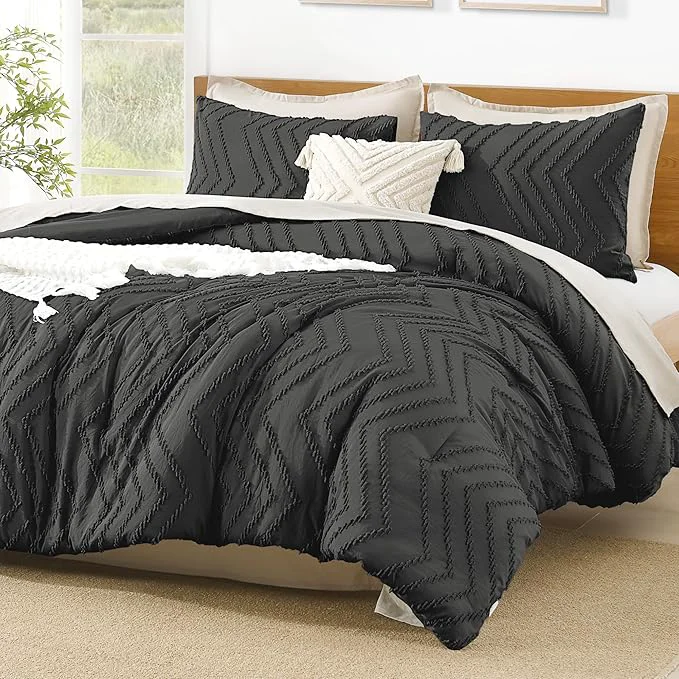 Durable Litanika Comforter Oversized King Size Set Dark Grey 3 Pieces Chevron Tufted Solid Bedding Comforter Sets Fluffy Bed Set Easy-to-Use