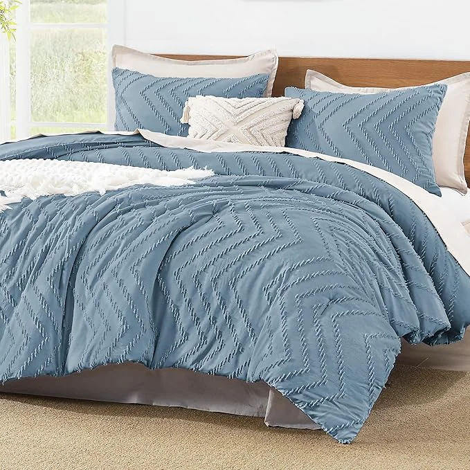 Superior Litanika Queen Size Comforter Sets Grayish Blue 3 Pieces Lightweight Chevron Tufted Bedding Comforter Set Fluffy Winter Down Comforter Bed Set Gift Choice Classic