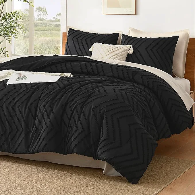 Exceptional Litanika Black Queen Size Comforter Sets 3 Pieces Lightweight Chevron Tufted Bedding Comforter Set Fluffy Down Comforter Bed Set Gift Choice 90x90In Comforter and 2 Pillowcases Quality