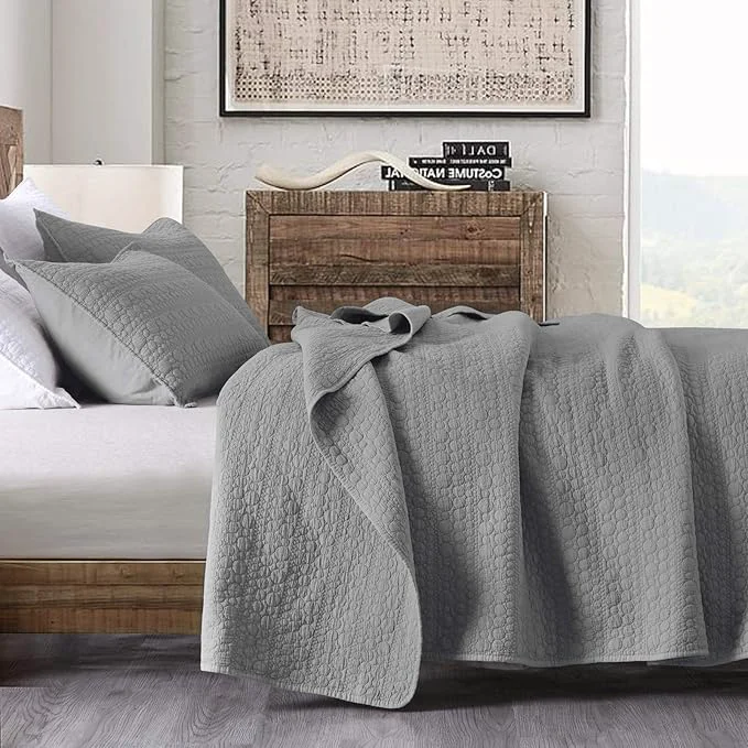 Powerful HORIMOTE HOME Quilt Set Twin Size Grey Classic Geometric Spots Stitched Pattern Pre-Washed Microfiber Chic Rustic Look Ultra Soft Lightweight Quilted Bedspread for All Season 2 Pieces Innovative