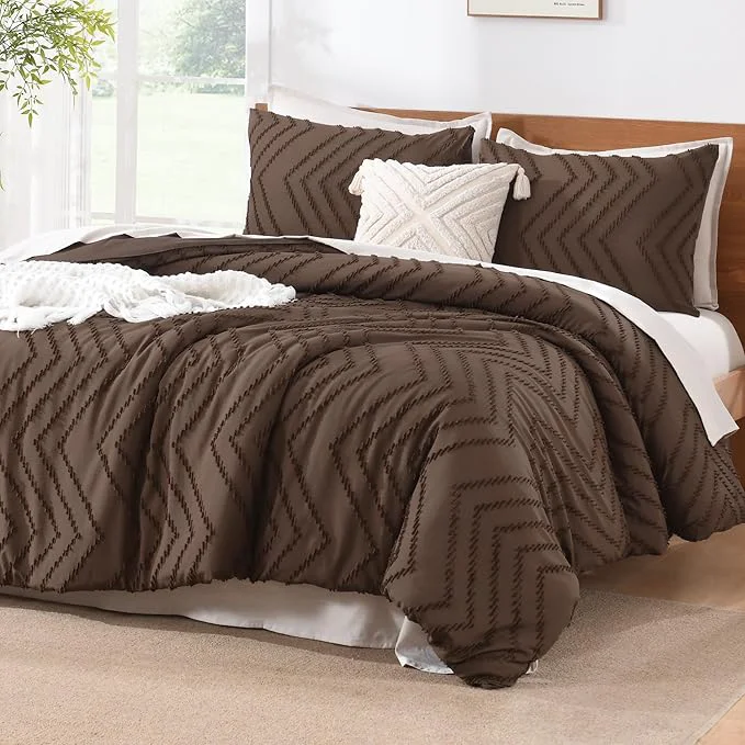 Dependable Litanika Oversized King Comforter Set Super King Size 120×120 3 Pieces Brown Chevron Tufted Solid Bedding Comforter Sets Fluffy Bed Set Pure