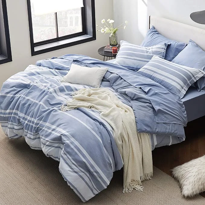 Healthy Bedsure Twin Comforter Set 5 Pieces Blue Striped Bedding Set for All Seasons Reversible Cationic Dyeing Bed in a Bag with Comforter Sheets Pillowcase amp Sham User-Friendly
