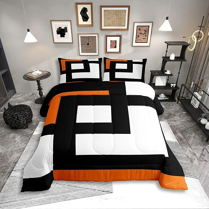 Excellent Erosebridal Blue Black and White Striped Twin Bedding Sets for Adult Women Men Square Abstract Comforter Set Modern Geometric Stripes Bold Lines Quilt Set Minimalist Plaids Bed Collections Casual