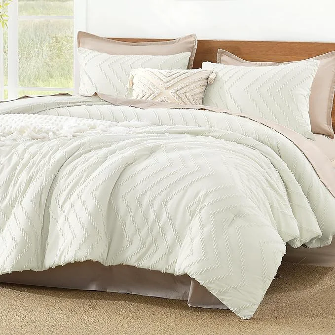 Exceptional Litanika Ivory Queen Size Comforter Sets 3 Pieces Lightweight Chevron Tufted Bedding Comforter Set Fluffy Down Comforter Bed Set Gift Choice 90x90In Comforter and 2 Pillowcases World-Class