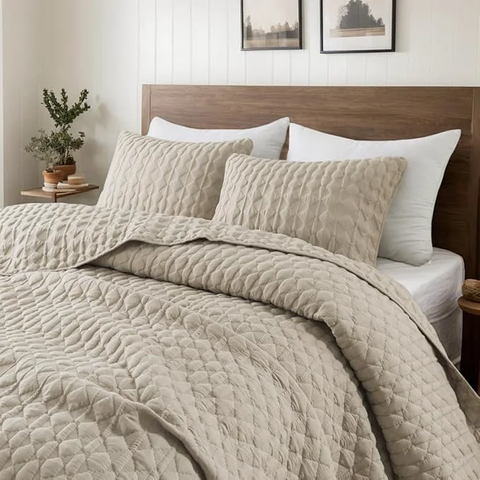 World-Class WDCOZY Beige Quilt Twin Size Bedding Sets with Pillow Sham Lightweight Bedspread Coverlet Twin XL Thin Comforter Bed Cover All Season Summer Spring Tan Cream 2 Pieces 68×90 inches Easy-to-Use