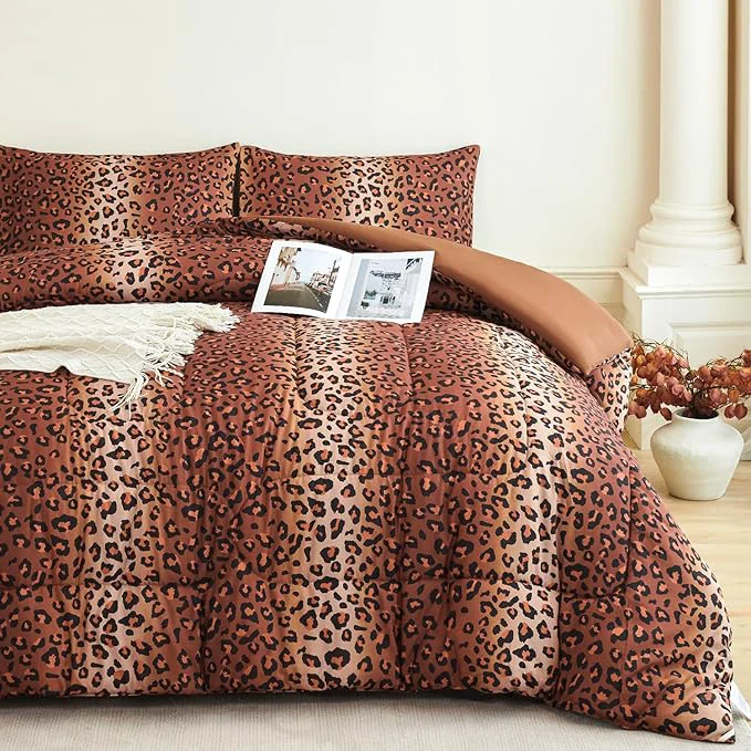 Crafted PERFEMET Cheetah Print Comforter Set Queen 3 Pieces Animal Leopard Print Bedding Set with 2 Pillowcases Soft Fluffy Farmhouse Leopard Pattern Bed Set for All Season Brown Queen Comfortable