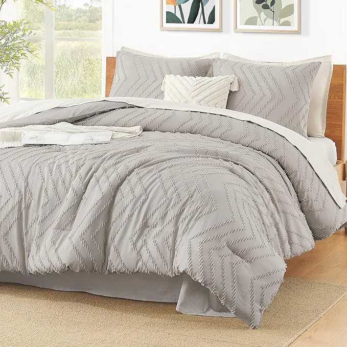 Elegant Litanika Linen Queen Size Comforter Sets 3 Pieces Lightweight Chevron Tufted Bedding Comforter Set Fluffy Down Comforter Bed Set Gift Choice 90x90In Comforter and 2 Pillowcases Consistent