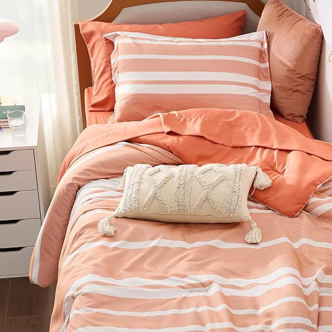 Comfortable Bedsure Twin XL Comforter Set 5 Pieces Burnt Orange Striped Bedding Set for All Seasons Reversible Cationic Dyeing Bed in a Bag with Comforter Sheets Pillowcase amp Sham High-Performance