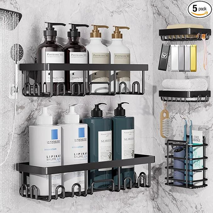 Fast Veken 5-Pack Rustproof Waterproof Shower Caddy 5-Pack No Drilling Adhesive Natural