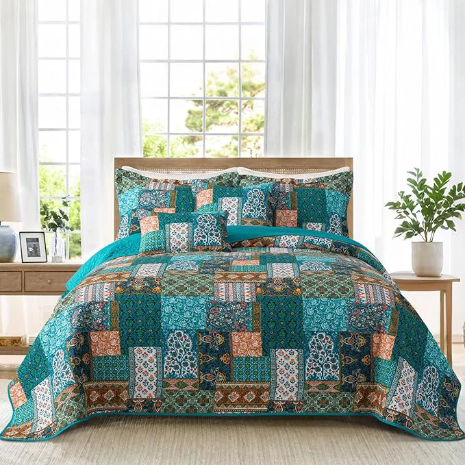 Fine Crafted BEDIFANY Cotton Queen Size Quilt Set Lightweight Bedspread Queen Coverlet Soft Farmhouse Quilt Bedding Sets for Bed Decorations All Seasons 3 Pieces Green Relaxed