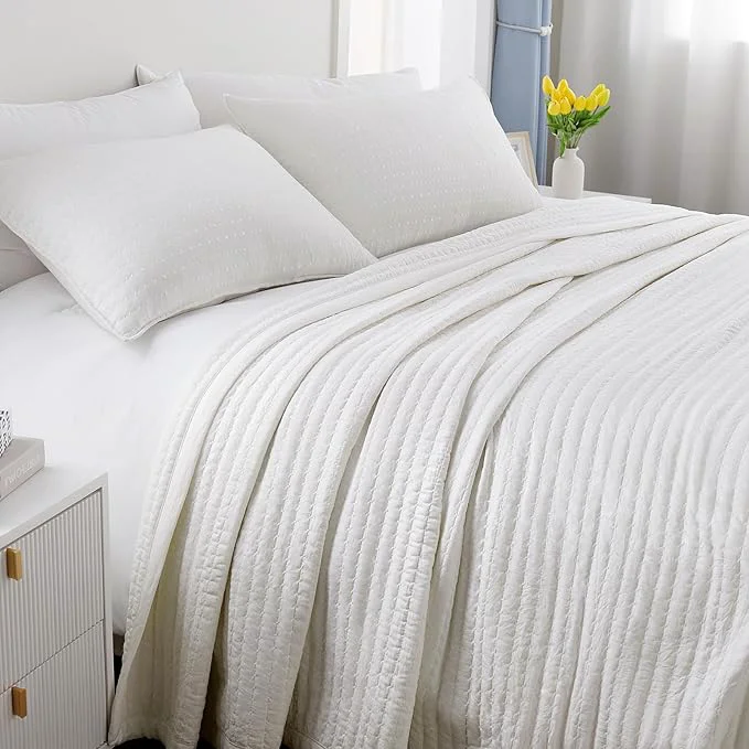 Quality XL King Quilt Set – 108 quot x98 quot Soft Washed 3-Layer Lightweight Bedspread with Multi-Lock Quilting Minimalist Nordic Bedding All-Season Quilt for Spring amp Summer 1 Quilt 2 Pillow Shams Cream White Innovative