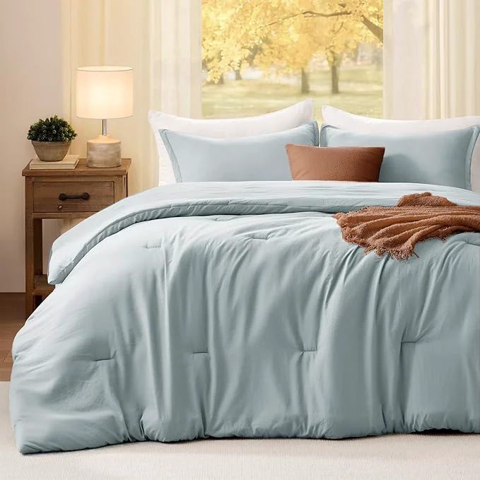 Durable King Comforter Set Mist Blue 3PCS Soft Lightweight Breathable Bedding Comforter for All Season King Size 104 39 39 ×90 39 39 Comforter amp 2 Pillowcases Clean