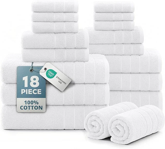 Practical CASA PLATINO Cotton Bath Towel Set 18 Pc Minimalist