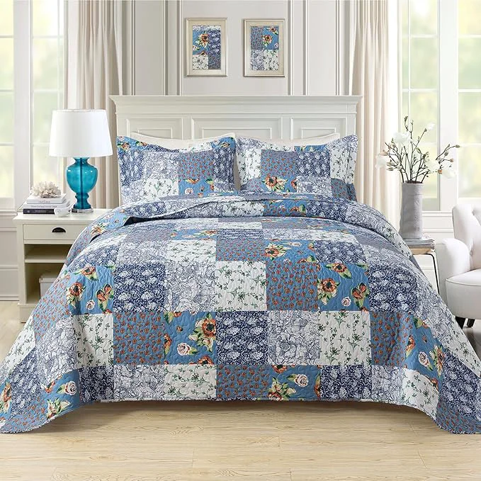 Genuine BEDIFANY Quilts Queen Size Bedding Set – Cotton-Filled Lightweight Bedspreads Queen Size 90 x 98 inch with Garden Pattern – Reversible Farmhouse Queen Quilt Bedding Sets for Decorations 3 Pieces User-Friendly