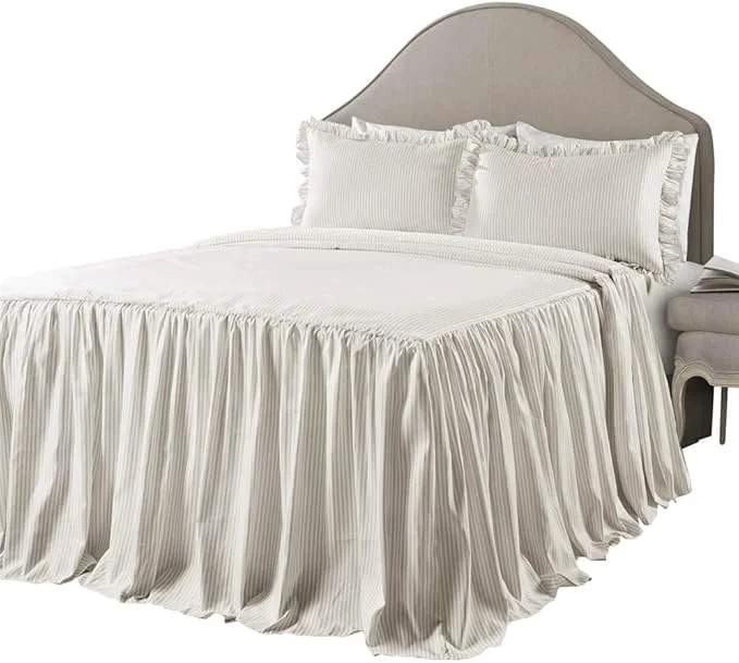 Refined Lush Decor Ticking Stripe Bedspread King Size 3 Piece Set Wheat – Ruffle Bedding Set King Bedspreads – Striped Bedding – Farmhouse amp Coquette Decor Recyclable