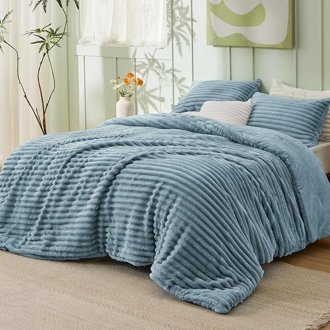 Bedsure Twin Twin XL Size Comforter – GentleSoft™ 2 Pieces Double-Side Fleece Fluffy Mineral Blue Comforter Set Cozy Striped Room Decor Aesthetic Luxury Twin Bedding Sets 1 Pillowcase 68×88 Inches Responsible